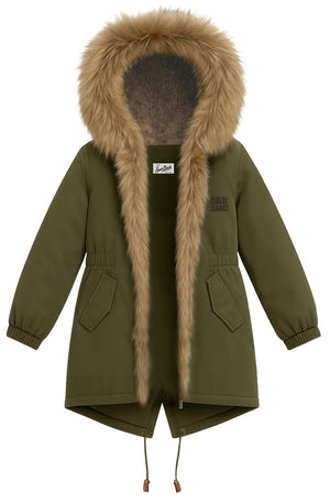 MC2 Saint Barth | Parka Donna Brenna Wax Verde Militare con Cappuccio e Bordo in Pelliccia | BNN0003-00223M