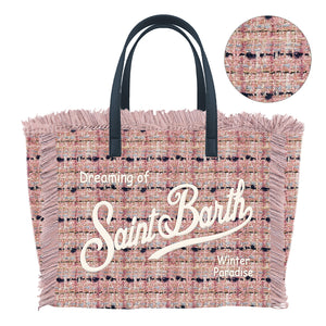 MC2 Saint Barth | Borsa Shopper Donna Colette Tweed Multicolor Rosa con Frange e Ricamo | COL0050-04486M