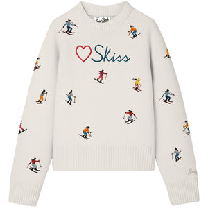 MC2 Saint Barth | Maglia Donna Kyla Love Skiss Girls Bianca con Sciatrici Ricamate | KYLA002-00233M