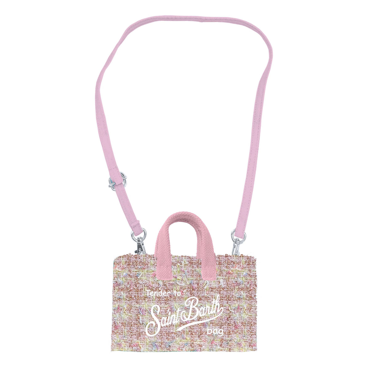 MC2 Saint Barth | Borsa Porta Cellulare Donna Phone Bag Tweed Lurex Rosa con Ricamo | PHONE007-00171M
