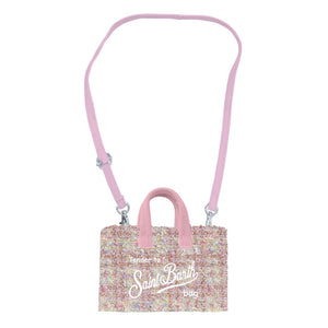 MC2 Saint Barth | Borsa Porta Cellulare Donna Phone Bag Tweed Lurex Rosa con Ricamo | PHONE007-00171M