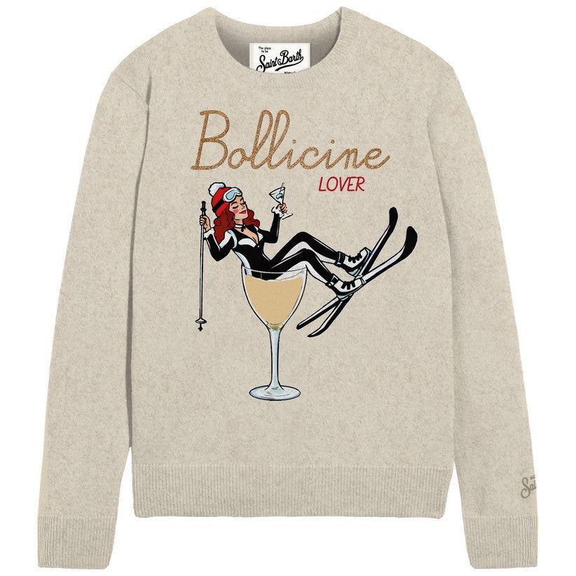 MC2 Saint Barth | Maglia Donna New Queen Bollicine Girl Glass Bianca con Ricamo | QUE0010-04259M