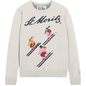 MC2 Saint Barth | Maglia Donna New Queen St. Moritz Ski Girls Bianca con Stampa Sciatrici | QUE0018-02590M