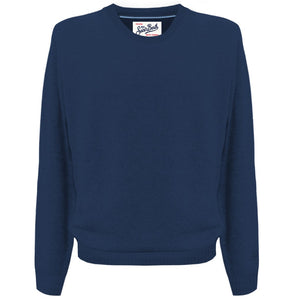 MC2 Saint Barth Maglia Uomo Regent in Lana Merino e Cashmere Blu Navy REGE008-00029M
