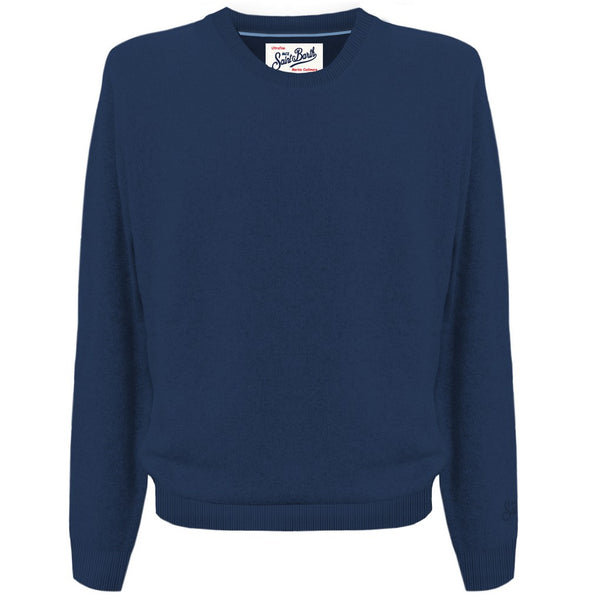 MC2 Saint Barth Maglia Uomo Regent in Lana Merino e Cashmere Blu Navy REGE008-00029M