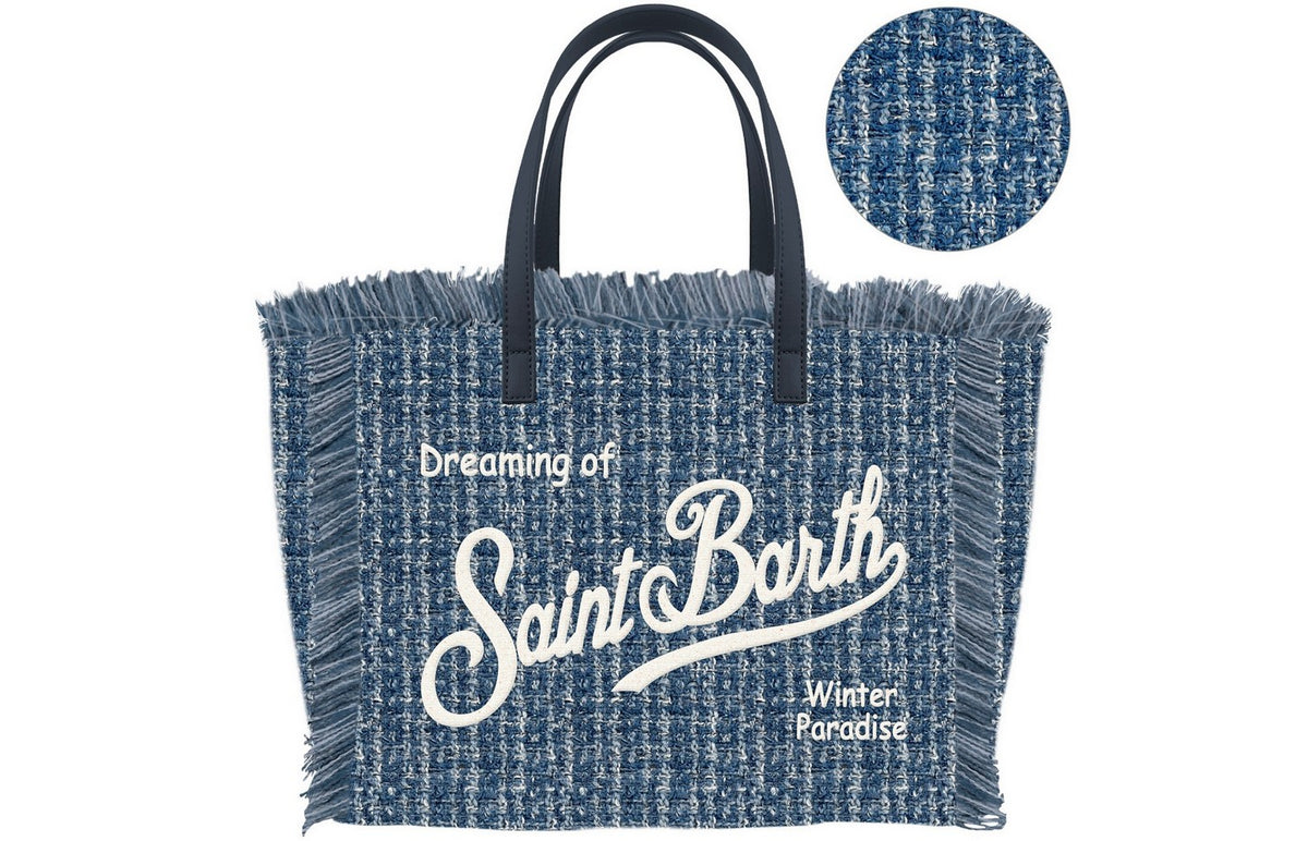 MC2 Saint Barth Borsa Donna Vanity Mini Tweed N 36 EMB Blu con Frange e Ricamo VAMI032-00471M