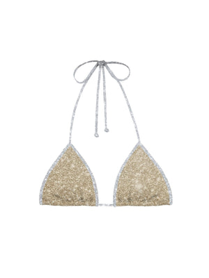 Mc2 Saint Barth Fully Adjustable Triangle Bikini Top With String Leah String Lurex Gold Silver - Leh0003
