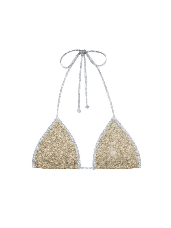 Mc2 Saint Barth Fully Adjustable Triangle Bikini Top With String Leah String Lurex Gold Silver - Leh0003