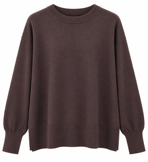 Kaos Maglia Donna Marrone Fondente Girocollo con Bottoni sul Retro SI1NT036