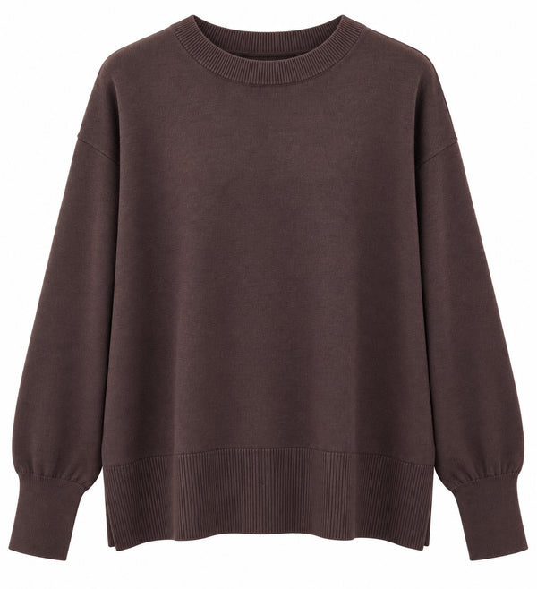 Kaos Maglia Donna Marrone Fondente Girocollo con Bottoni sul Retro SI1NT036