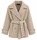 Kaos Cappotto Corto Donna Doppiopetto in Bouclé Beige con Cintura SI5NT053