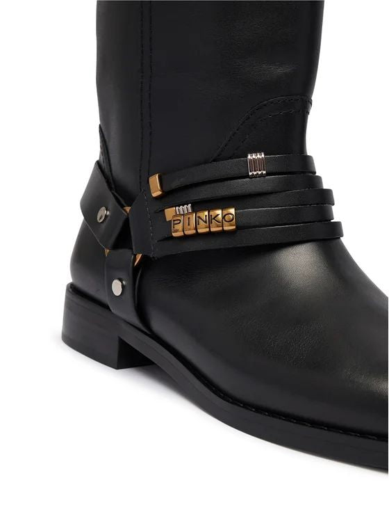 Pinko Shoes Cheval 01 Stivali Donna in Pelle di Vitello Nero SD0583P001-Z99