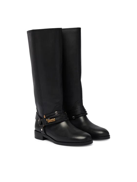 Pinko Shoes Cheval 01 Stivali Donna in Pelle di Vitello Nero SD0583P001-Z99