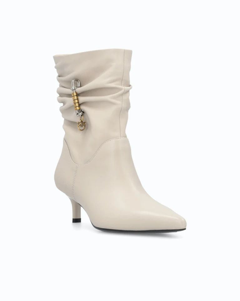 Pinko Shoes Gloria 28 Stivaletti Donna in Pelle Nappa Avorio SD0629P003-ZU5