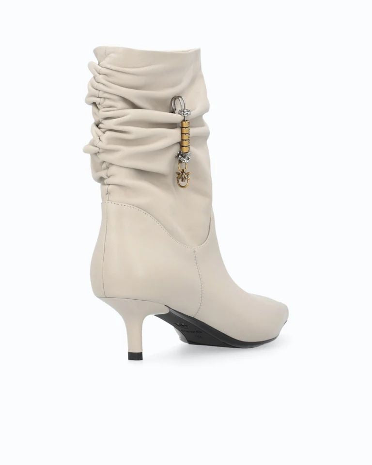 Pinko Shoes Gloria 28 Stivaletti Donna in Pelle Nappa Avorio SD0629P003-ZU5