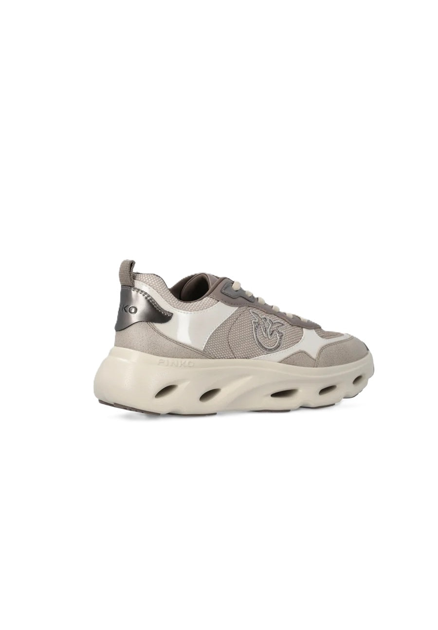 Pinko Shoes Pink 09 Sneakers Donna Avorio in Pelle di Vitello con Glitter e Vernice SS0167P152-ZU5