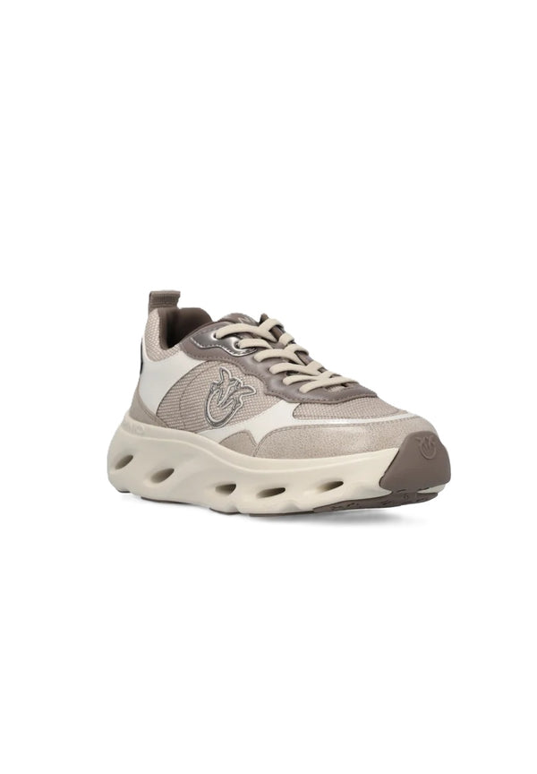 Pinko Shoes Pink 09 Sneakers Donna Avorio in Pelle di Vitello con Glitter e Vernice SS0167P152-ZU5