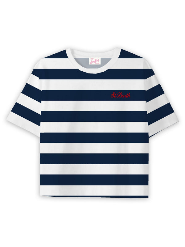 Mc2 Saint Barth Woman Cropped T-Shirt Malia Sb Stripes Pop 6101 Emb - Mala001