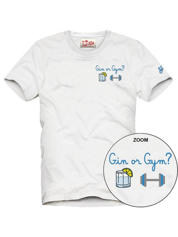 Mc2 Saint Barth Man Cotton T-Shrt With Front Print/Emb Portofino Gin Gym 01N Emb - Pot0001