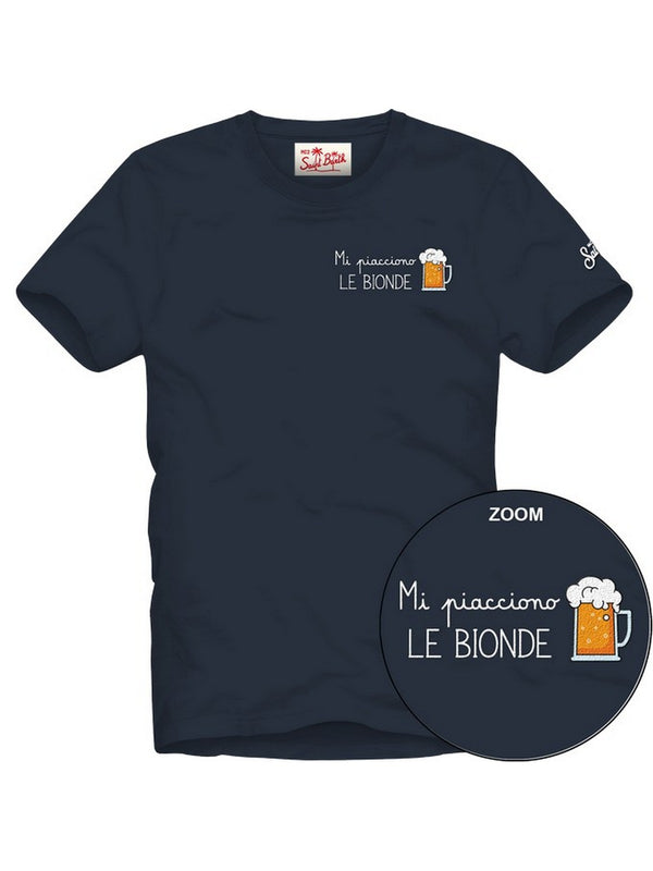 Mc2 Saint Barth Man Cotton T-Shrt With Front Print/Emb Portofino Birre Bionde 61 Emb - Pot0001