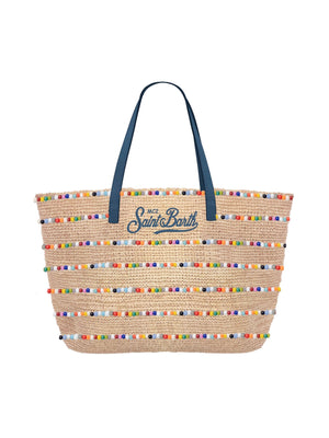 MC2 Saint Barth Borsa Donna Raffia City Mid Beige Naturale con Perline Multicolor  RAFC002 00357L