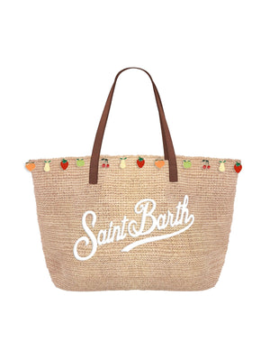Mc2 Saint Barth Handbag In Raffia Raffia City Mid Fruit Charm 1118 Emb - Rafc002