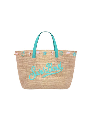 MC2 Saint Barth Borsa Donna Raffia City Mini Beige Naturale con Charm Mare Turchesi  RAFC003 00359L