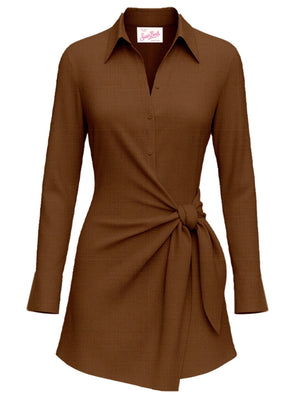 Mc2 Saint Barth Long Seleeve Dress Ravi Linen 18 Brown - Rvi0001