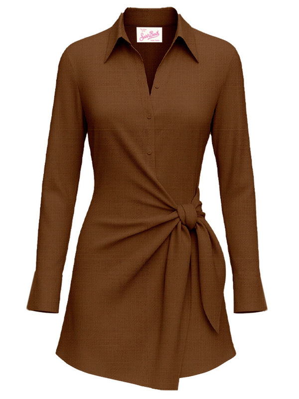Mc2 Saint Barth Long Seleeve Dress Ravi Linen 18 Brown - Rvi0001