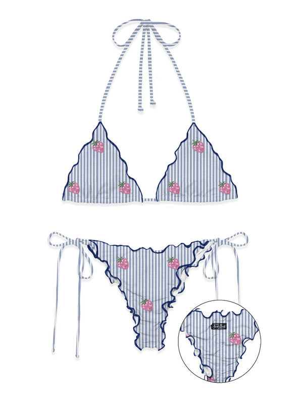 Mc2 Saint Barth Frou Frou Triangle Bikini (Sagittarius+ Miami) Sagitami Seersucker Stripes V Straw 17 Emb - Sagi001