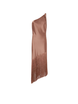 Pinko Abito Kiwi Abito Satin Con Frange Marrone - 106352-A33D-L50