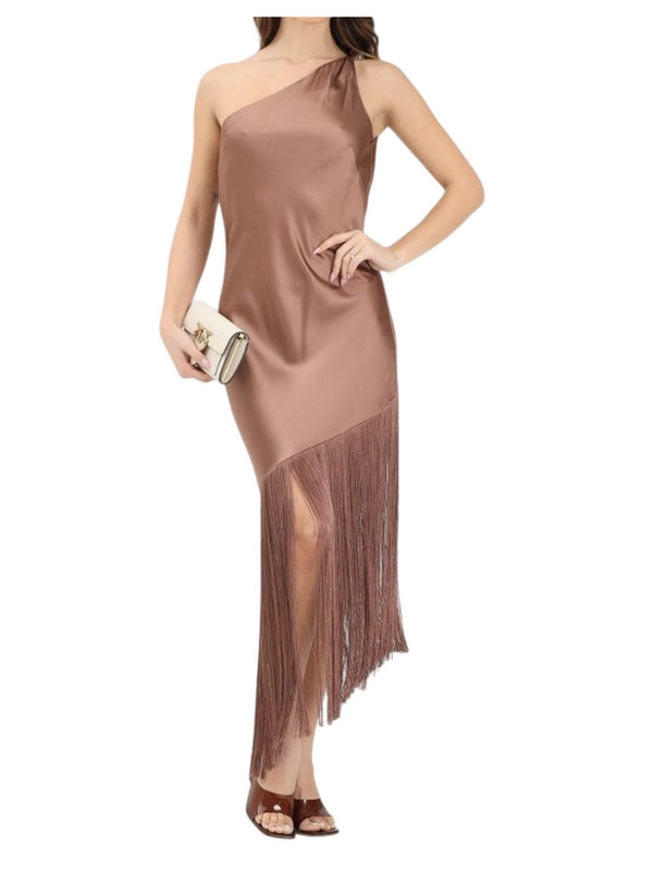 Pinko Abito Kiwi Abito Satin Con Frange Marrone - 106352-A33D-L50