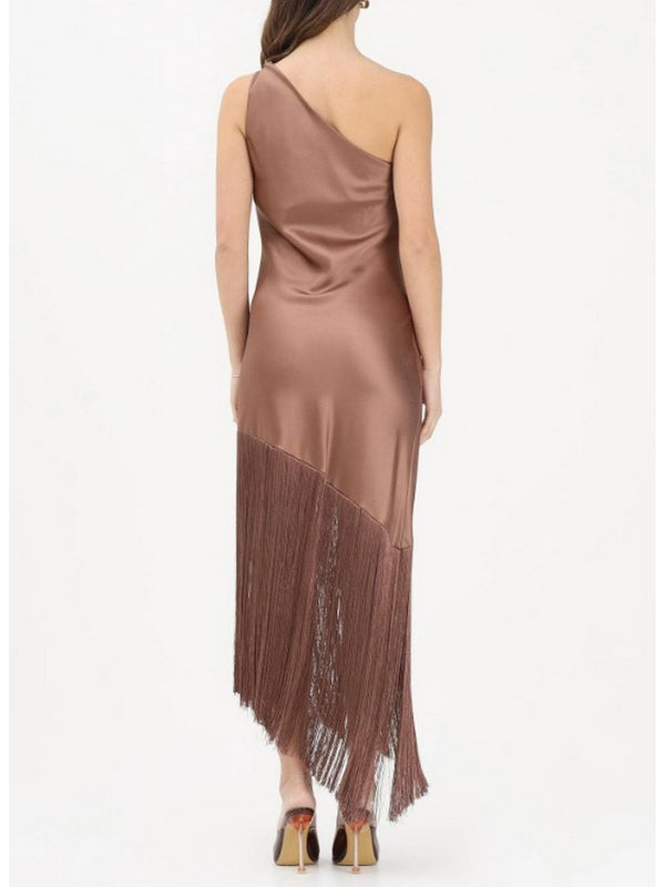 Pinko Abito Kiwi Abito Satin Con Frange Marrone - 106352-A33D-L50