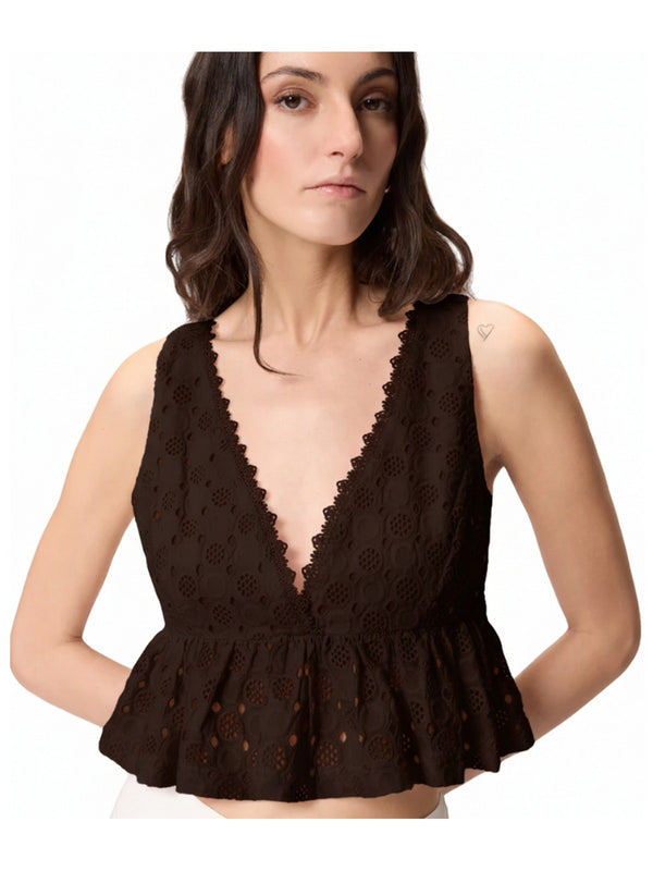 Pinko Top Kiersten Top Popeline Ricamo S Marrone - 106451-A35P-M28