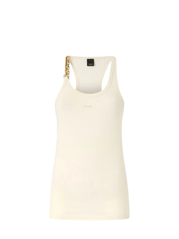 Pinko Maglia tagliata Charlene Canottiera Costina Cr Beige - 106633-A32C-C03