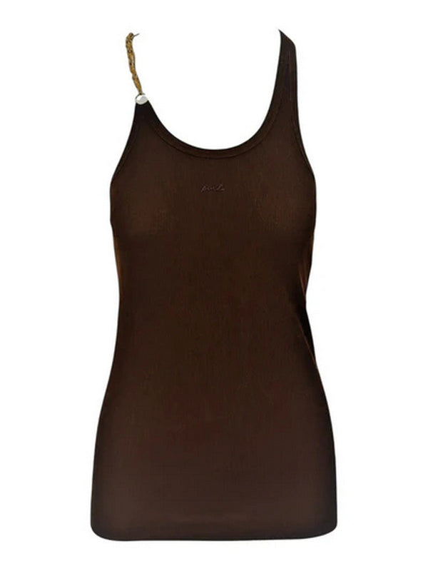 Pinko Maglia tagliata Charlene Canottiera Costina Cr Marrone - 106633-A32C-M28