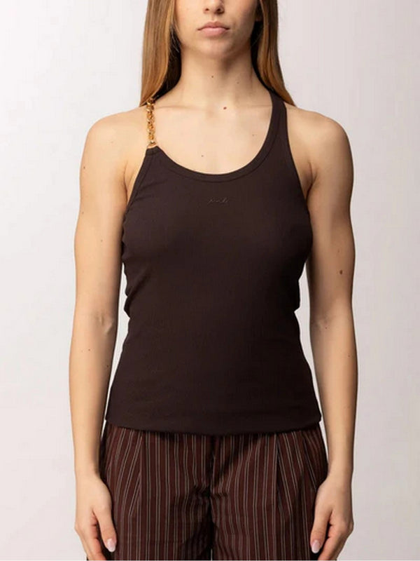 Pinko Maglia tagliata Charlene Canottiera Costina Cr Marrone - 106633-A32C-M28