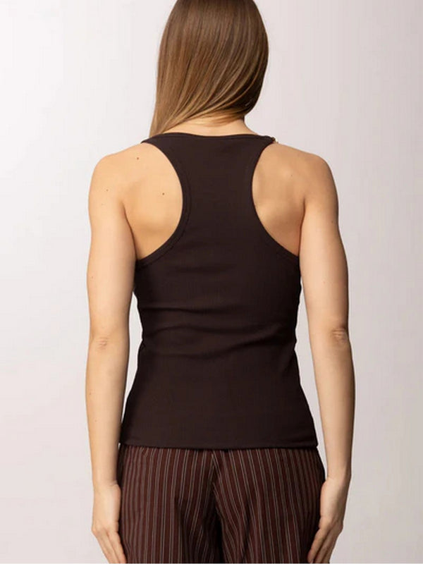 Pinko Maglia tagliata Charlene Canottiera Costina Cr Marrone - 106633-A32C-M28