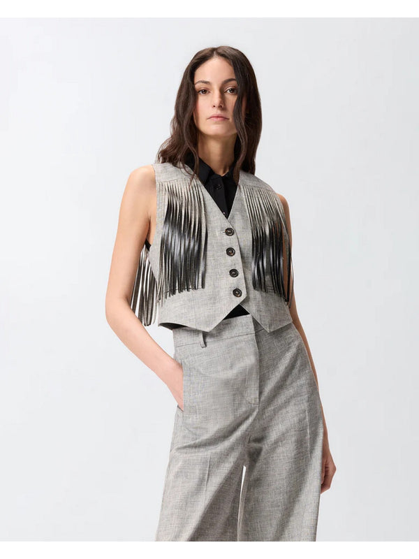 Pinko Giacca Boretto Gilet Fiammato Lino Co Nero - 106965-A3AS-ZZ2