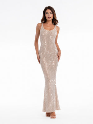 Forever Unique Abito Cerimonia Donna Marykim Nude con Paillettes e Schiena Scoperta SS2610039