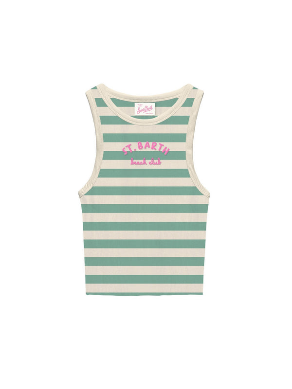 Mc2 Saint Barth Woman Rib Tank Top Ada Rib Beach Club Stripes 5310 Emb - Aad001