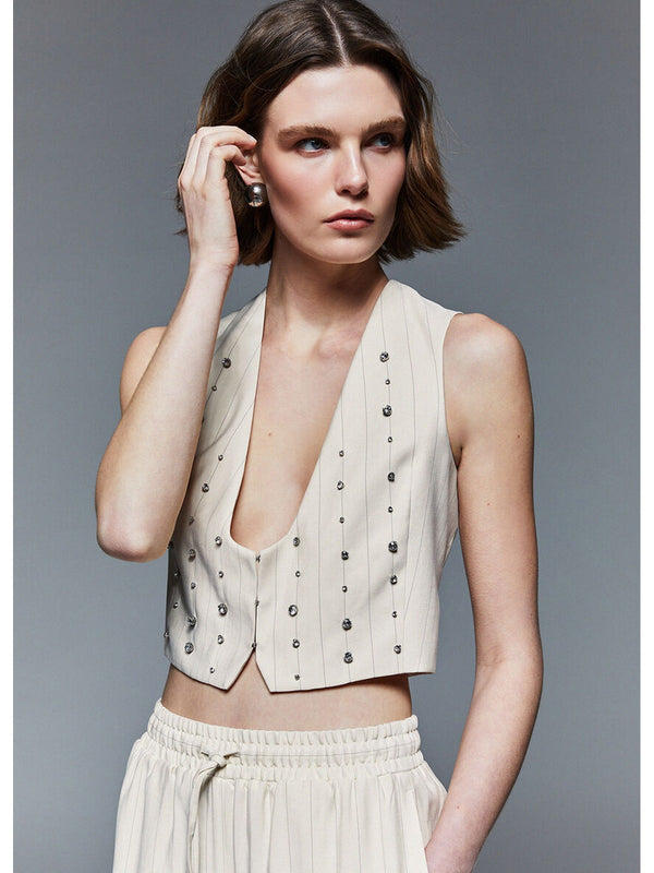 Liu jo Gilet gessato con ricami gioiello CA6114 T557A-P9579
