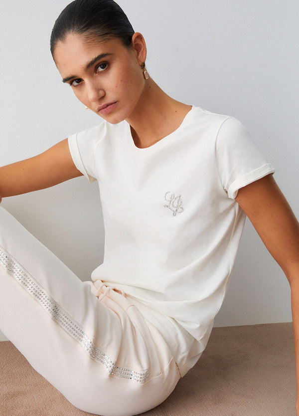 Liu jo T-shirt White milk/LJ strass TA6056 JS923-P9192