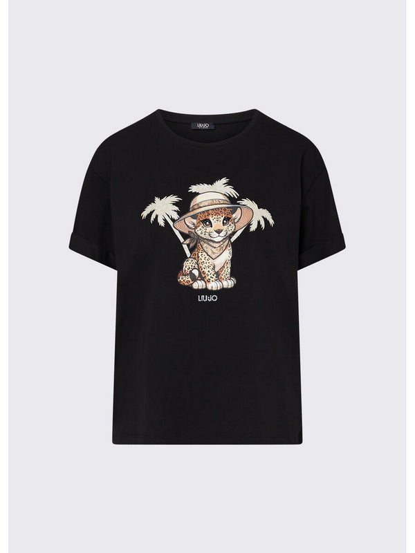 Liu jo T-shirt Nero/small leopard VA6170 JS003-P9494