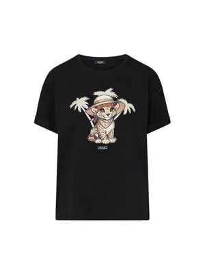 Liu jo T-shirt Nero/small leopard VA6170 JS003-P9494
