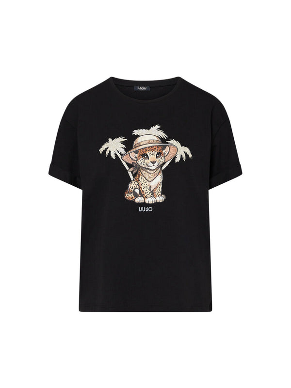 Liu jo T-shirt Nero/small leopard VA6170 JS003-P9494