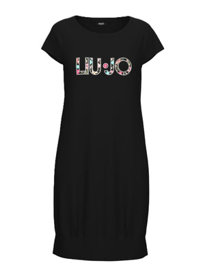 Liu Jo Vestito Donna Nero in Cotone con Maxi Logo - VA6212 JS003 W9449