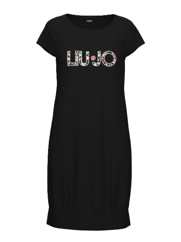 Liu Jo Vestito Donna Nero in Cotone con Maxi Logo - VA6212 JS003 W9449