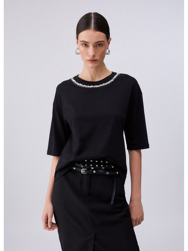 Liu jo T-shirt Nero collar motif WA6128 JS904-P9320