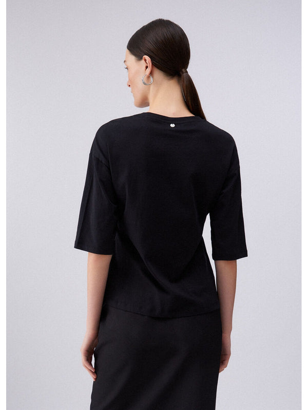 Liu jo T-shirt Nero collar motif WA6128 JS904-P9320